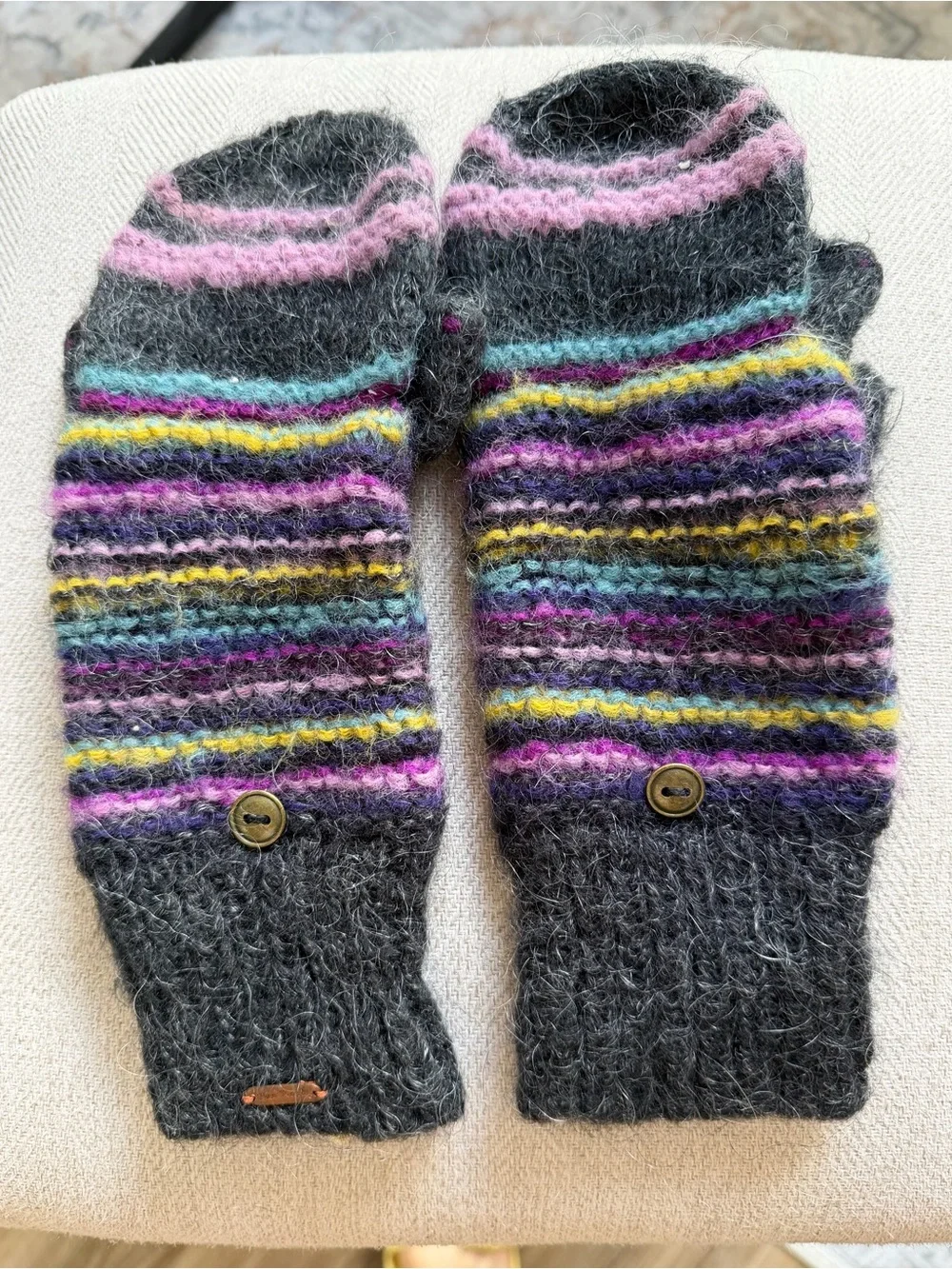 Free People Striped Wool Finger Mittens Gloves Rainbow